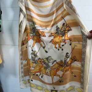100% SILK Equestrian Polo Print Silk Scarf Horses